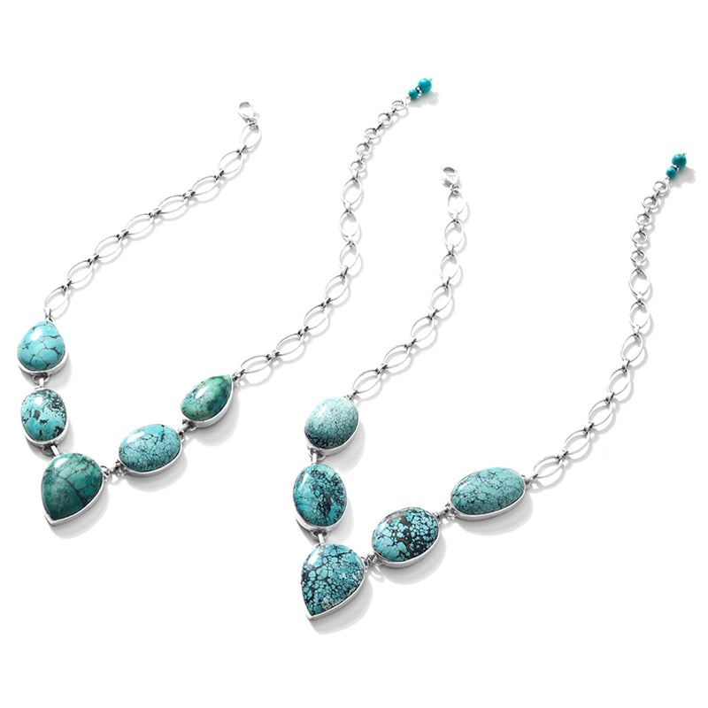 Stunning Genuine Turquoise Sterling Silver Statement Necklace 16
