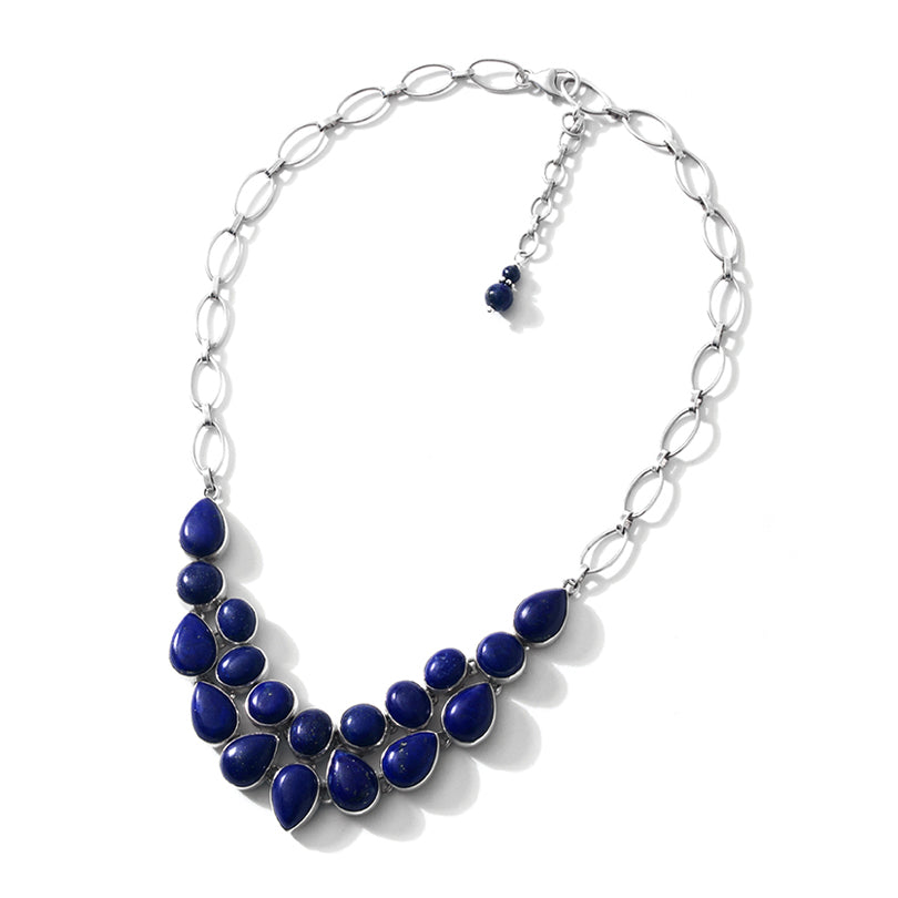 Intense Blue Lapis Sterling Silver Statement Necklace 16" - 18"