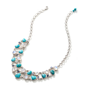 Truely Gorgeous Arizona Turquoise &  Moonstone "Lace" Sterling Silver Statement Necklace