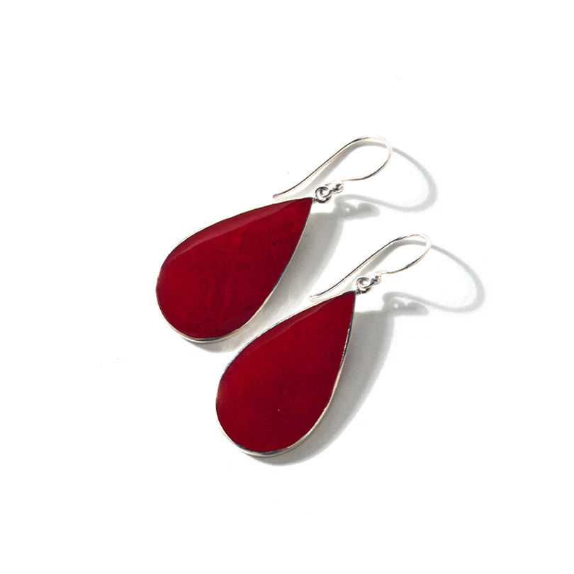 Balinese Red Coral Sterling Silver Earrings