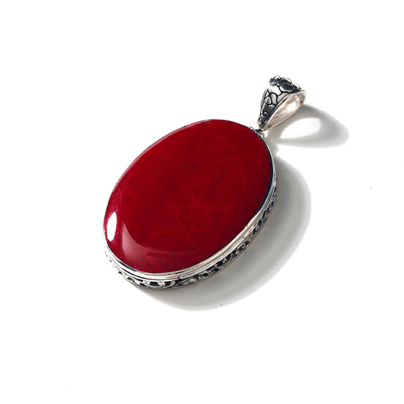 Vibrant Balinese Coral Sterling Silver Statement Pendant