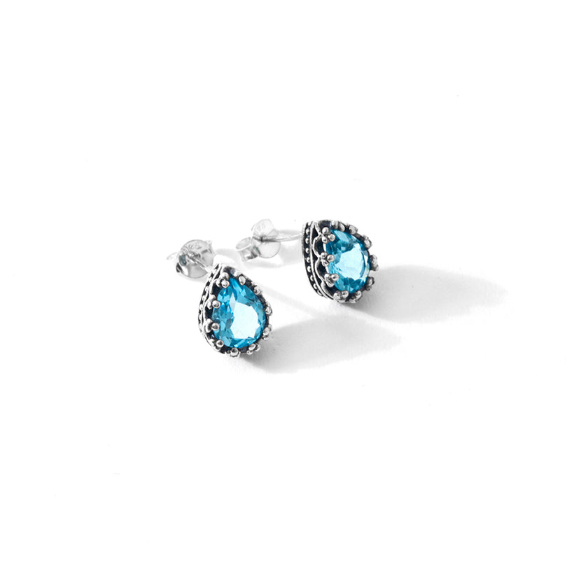 Darling Faceted Bright Blue Topaz Sterling Silver Stud Earrings