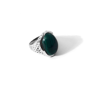 Beautiful Green Malachite In Hammered Sterling Silver Statement Ring