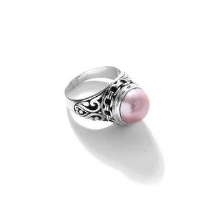 Balinese Pink Mabe Pearl Sterling Silver Ring