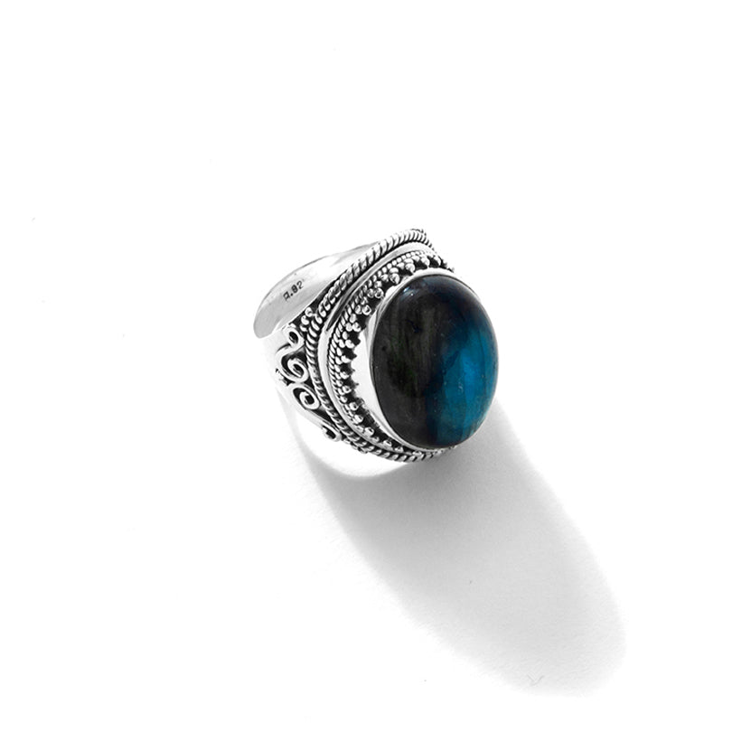 Shimmering Blue Labradorite Sterling Silver Statement Ring