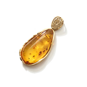Magnificent Cognac Baltic Amber 18kt Gold Plated Sterling Silver Statement Pendant
