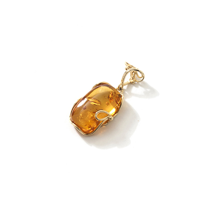 Sparkling Honey Cognac Baltic Amber 18kt Gold Plated Sterling Silver Statement Pendant