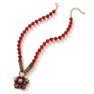 Sunshine Carnelian and Gold Plated Marcasite Silver Flower Statement Necklace