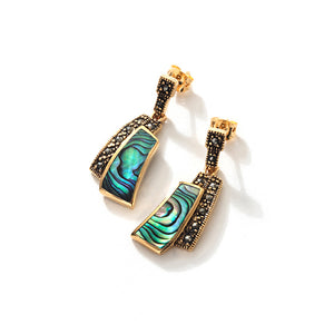 Stunning Abalone and.14kt Gold Plated Marcasite Statement Earrings