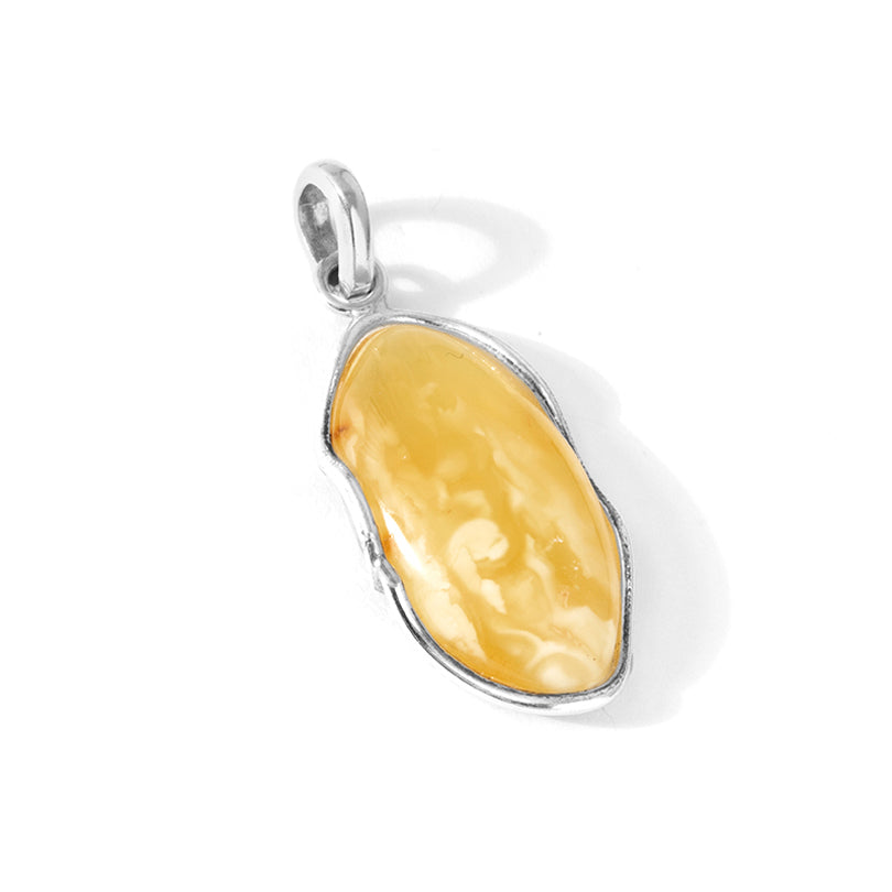 Swirls of Yellow and White Baltic Amber Sterling Silver Statement Pendant