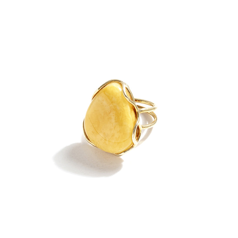 Magnificent Butterscotch Amber Gold Plated Silver Statement Ring