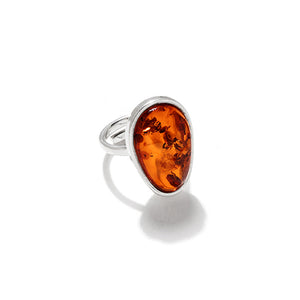 Cognac Baltic Amber Sterling Silver Ring