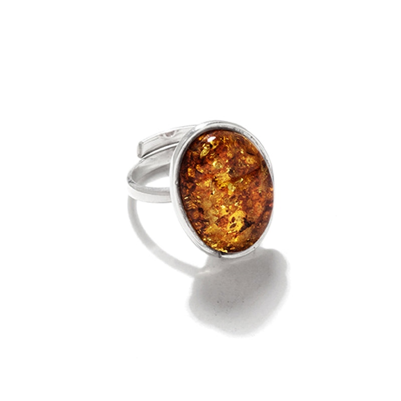 Beautiful Honey Cognac Amber Sterling Silver Ring-size 8+