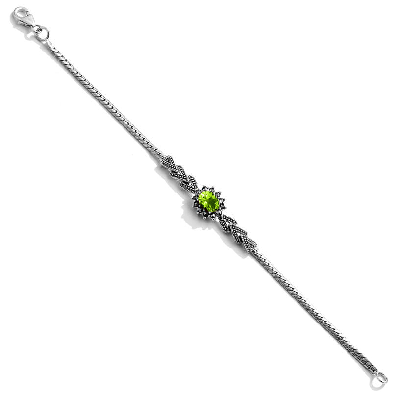 Starburst Green Peridot Marcasite Sterling Silver Bracelet