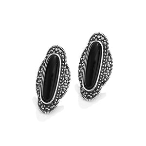 Gorgeous Vintage Style Onyx and Marcasite Sterling Silver Statement Earrings