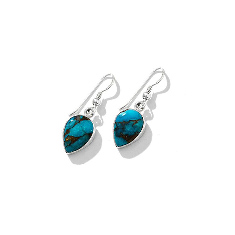 Petite Turquoise Stone with Bonze Highlights Sterling Silver Earrings