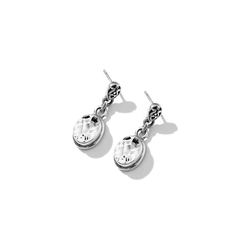 Glamorous Drops of Clear Sparkling Quartz Sterling Silver Earrings