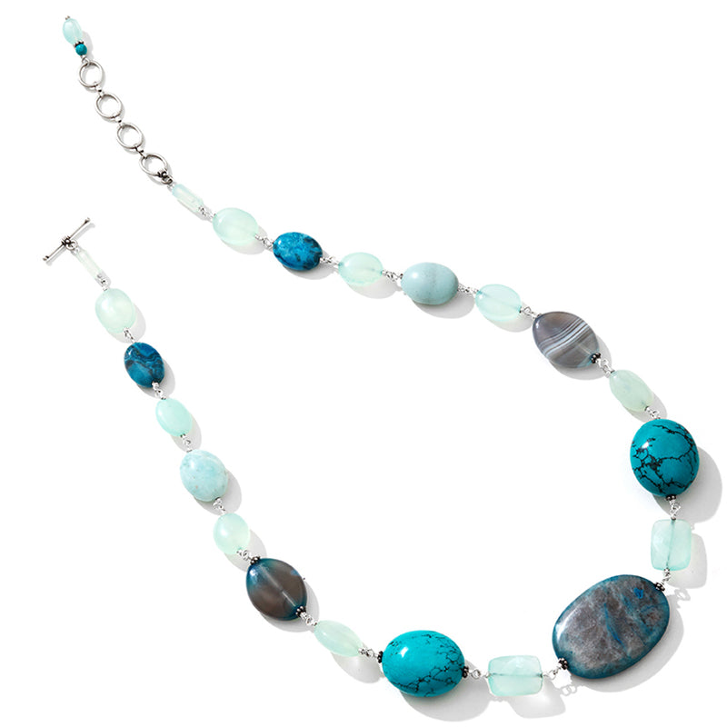 Heavenly Blue Stones Galore Sterling Silver Statement Necklace