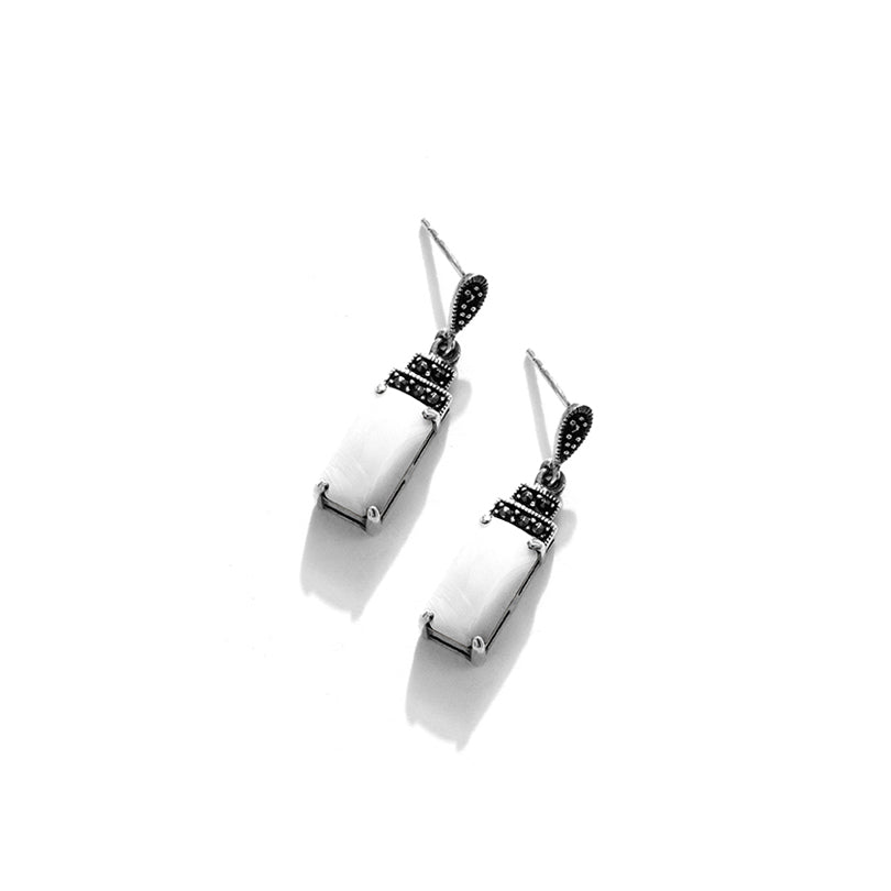 Petite White Mother of Pearl Marcasite Sterling Silver Earrings