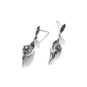 Delicate Flower Marcasite Sterling Silver Statement Flower Earrings