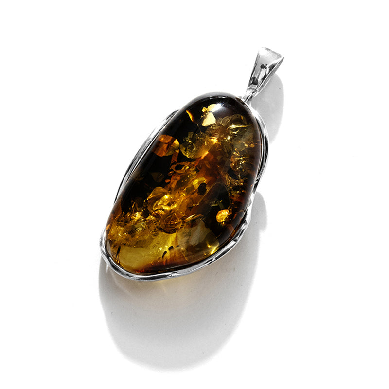 Gorgeous Golden Cognac Baltic Amber Sterling Silver Pendant