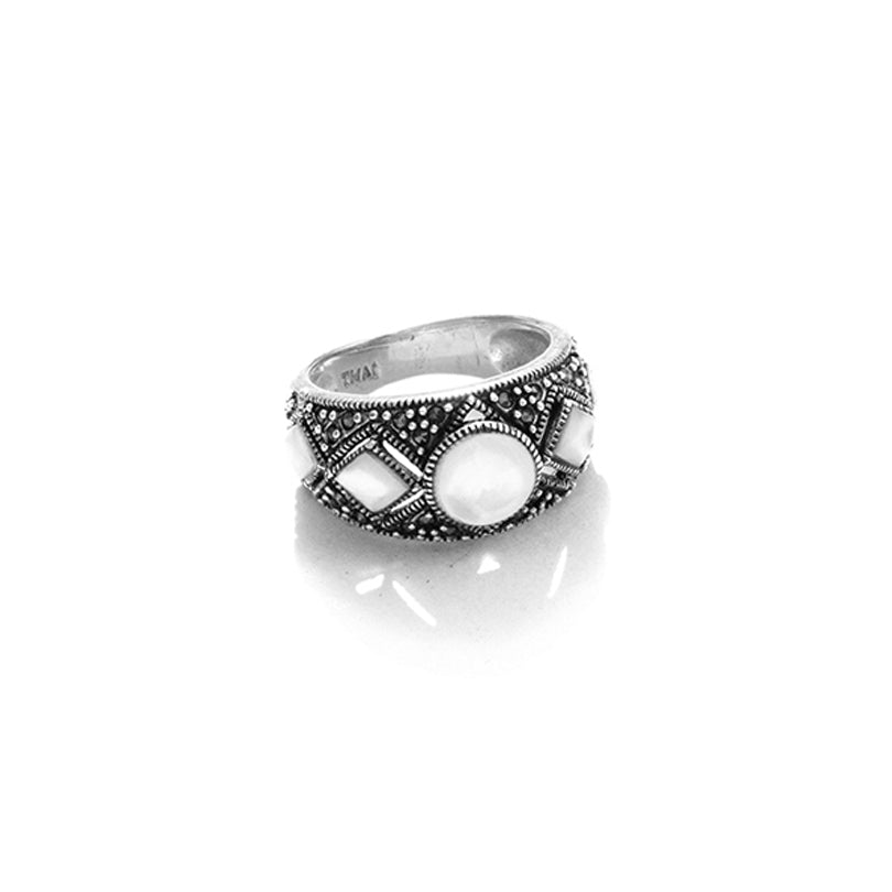 Lovely Mother of Pearl Marcasite Band Ring