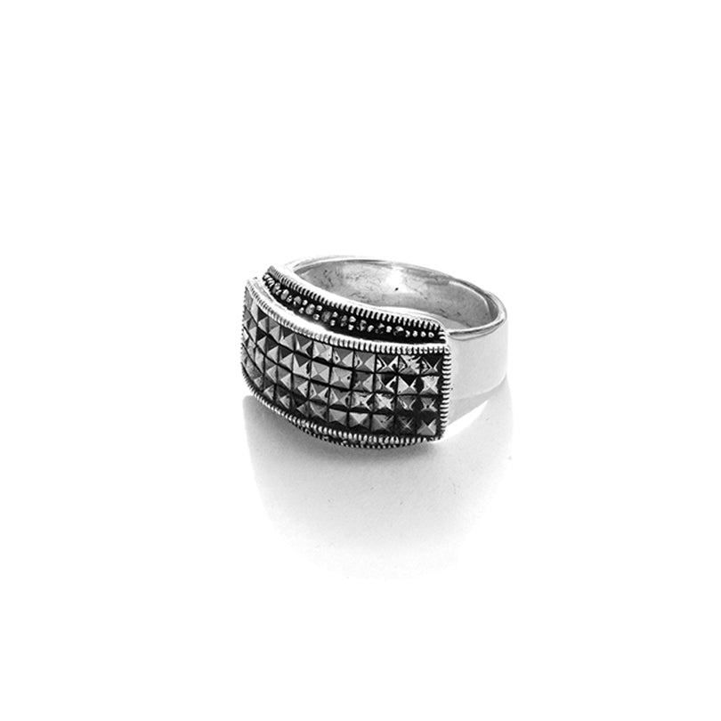 Stunning Square-Cut Marcasite Sterling Silver Statement Ring