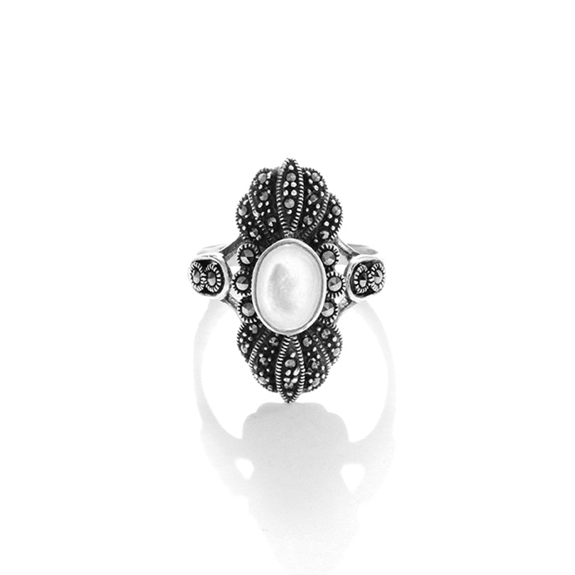 Beautiful Marcasite Victorian Style Sterling Silver Ring