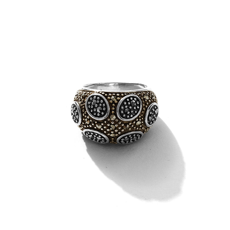 Dynamic Sparkling Circles Marcasite Sterling Silver Ring