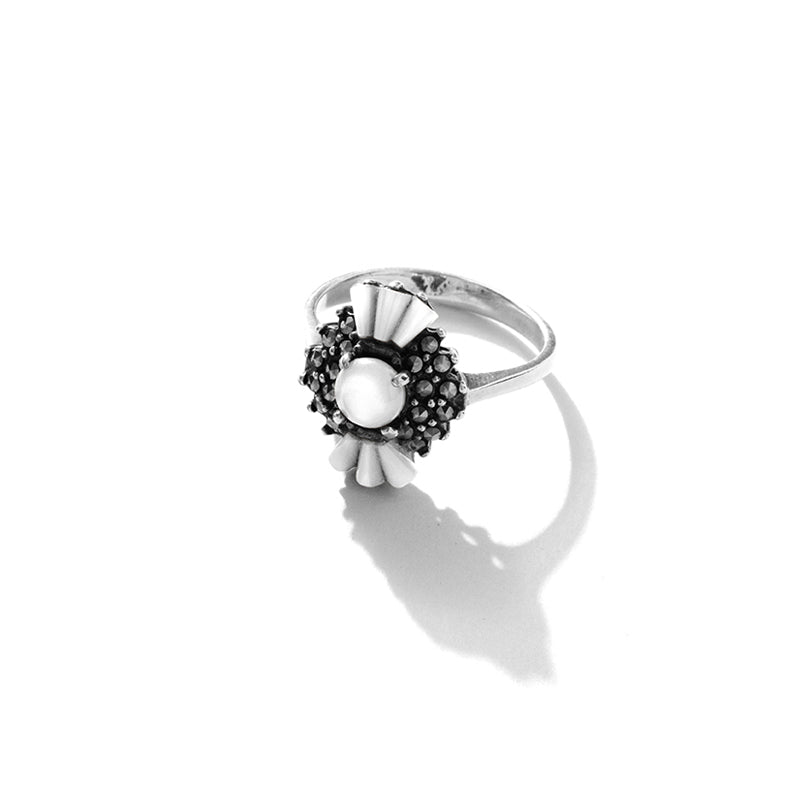 Ooh La La Petite Mother of Pearl Marcasite Sterling Silver Ring