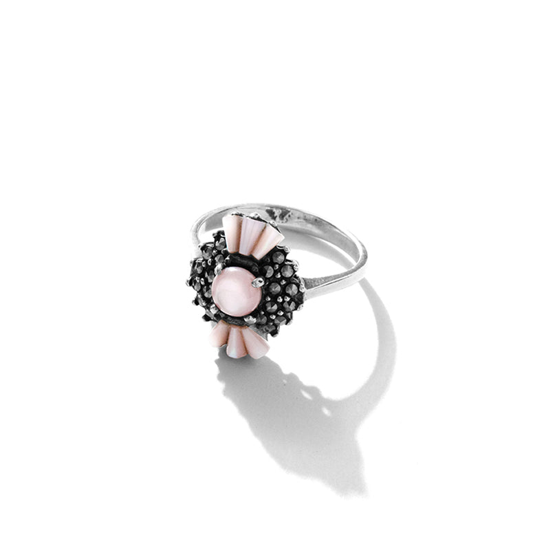Ooh La La Petite Pink Mother of Pearl Marcasite Sterling Silver Ring