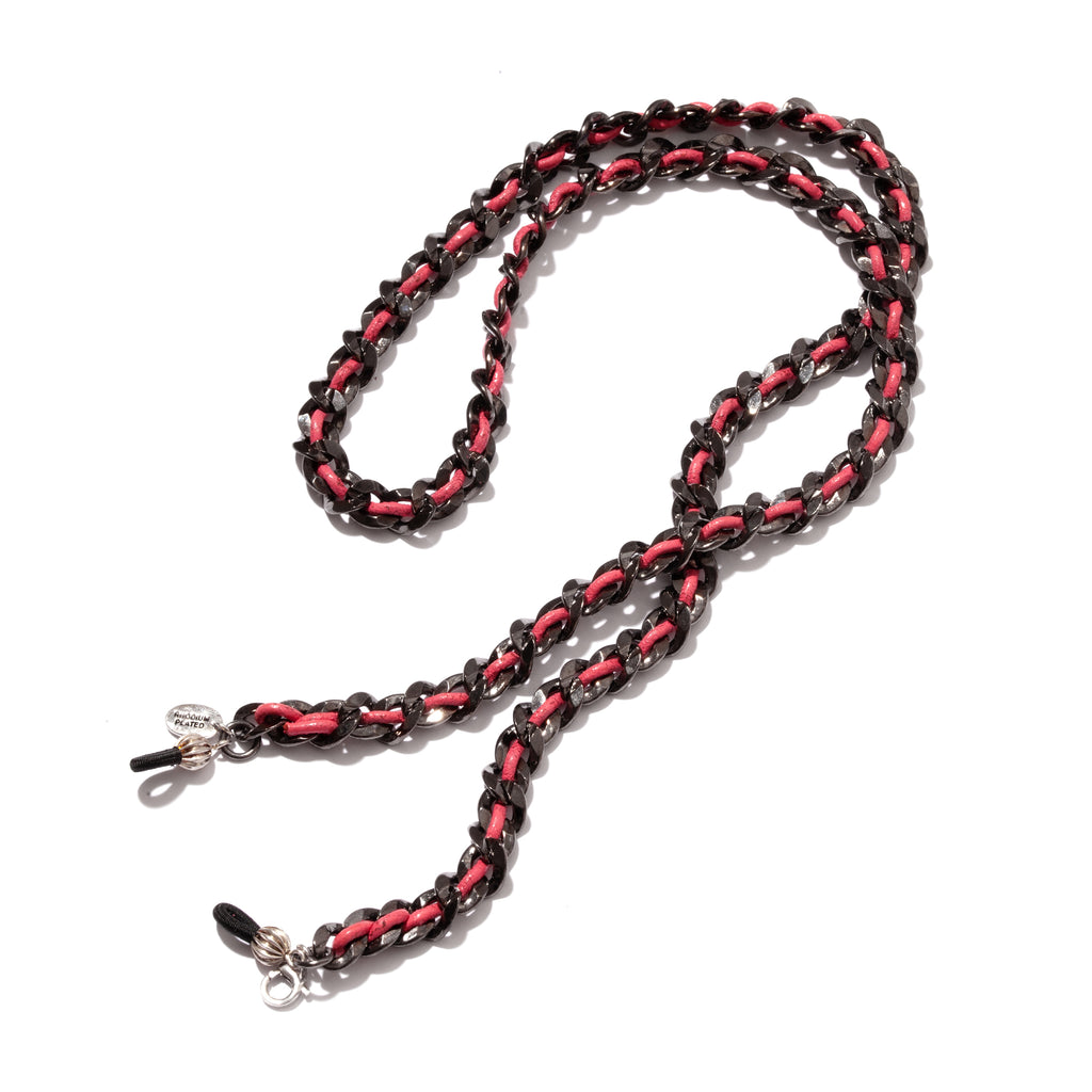 Ruby Leather Black Chain Eyeglass Holder & Necklace 30"