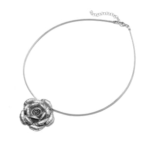 Silver Rose on Italian Omega Wire Chain Necklace