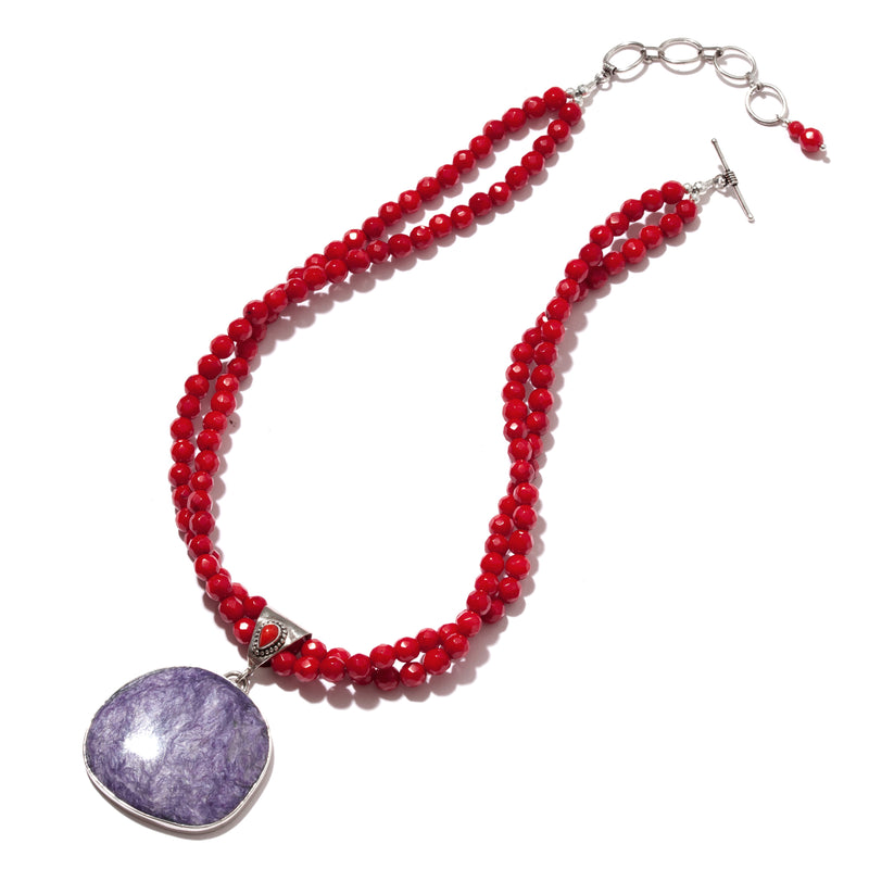 Dynamic Color Combination Purple Charoite Sterling Silver Necklace