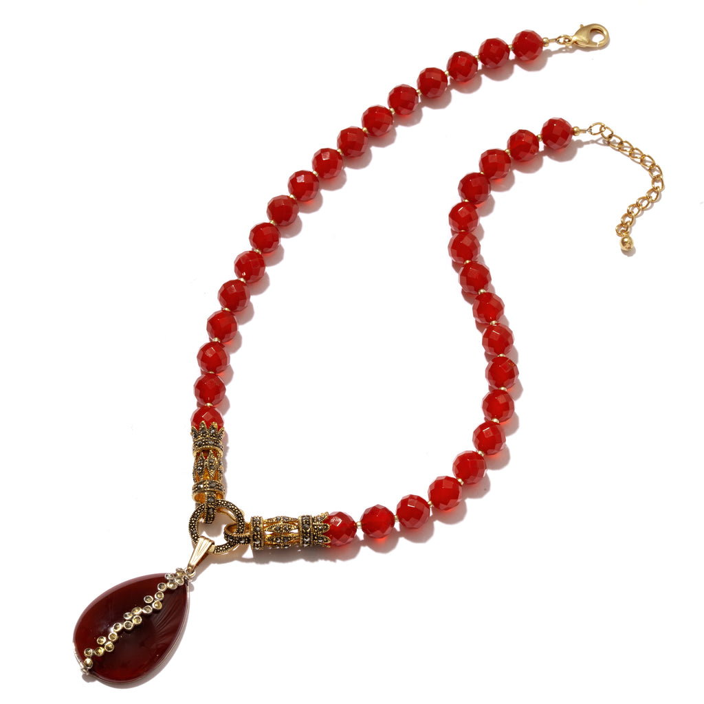 Royal Carnelian Gold Plated Marcasite Statement Necklace