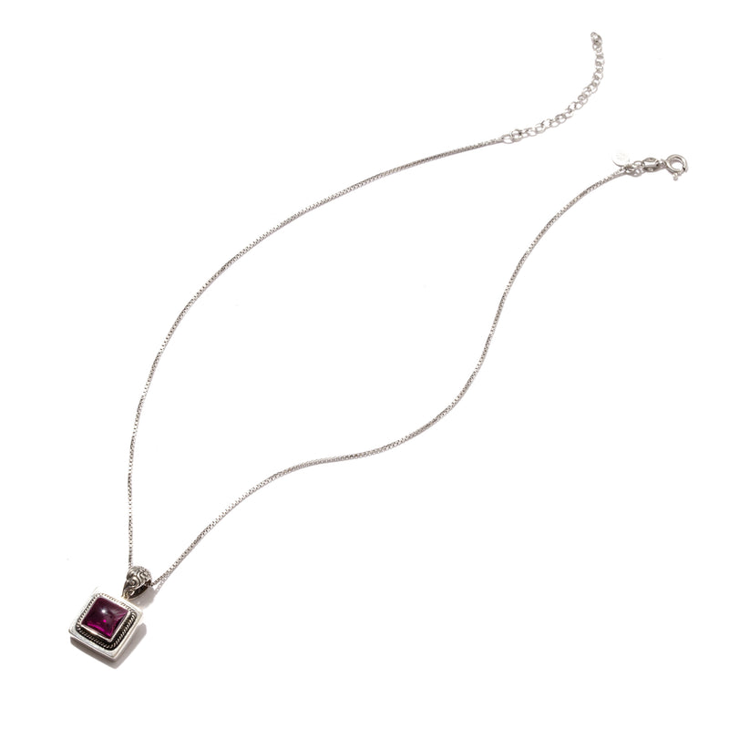 Beautiful Square Red Tourmaline Balinese Sterling Silver Necklace
