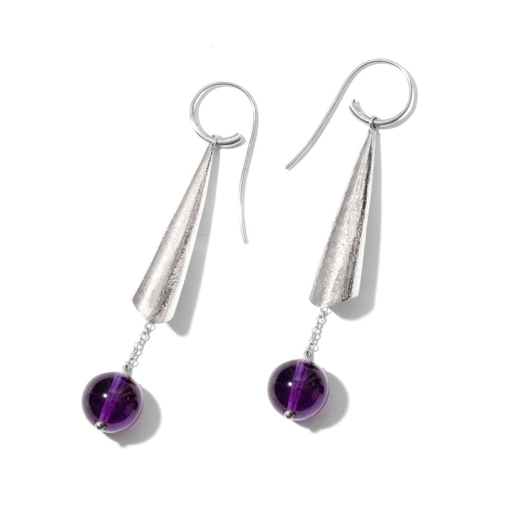 Magnifient Amethyst Sterling Silver Cone Statement Earrings