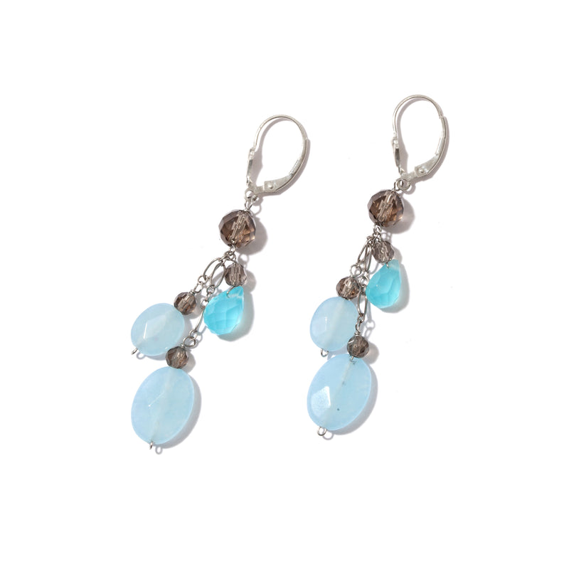 Icy Blue & Smoky Quartz Dangle Sterling Silver Earrings