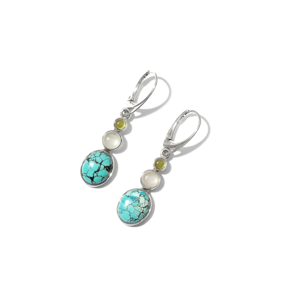 Turquoise 3-Tier Gemstone Sterling Silver Earrings