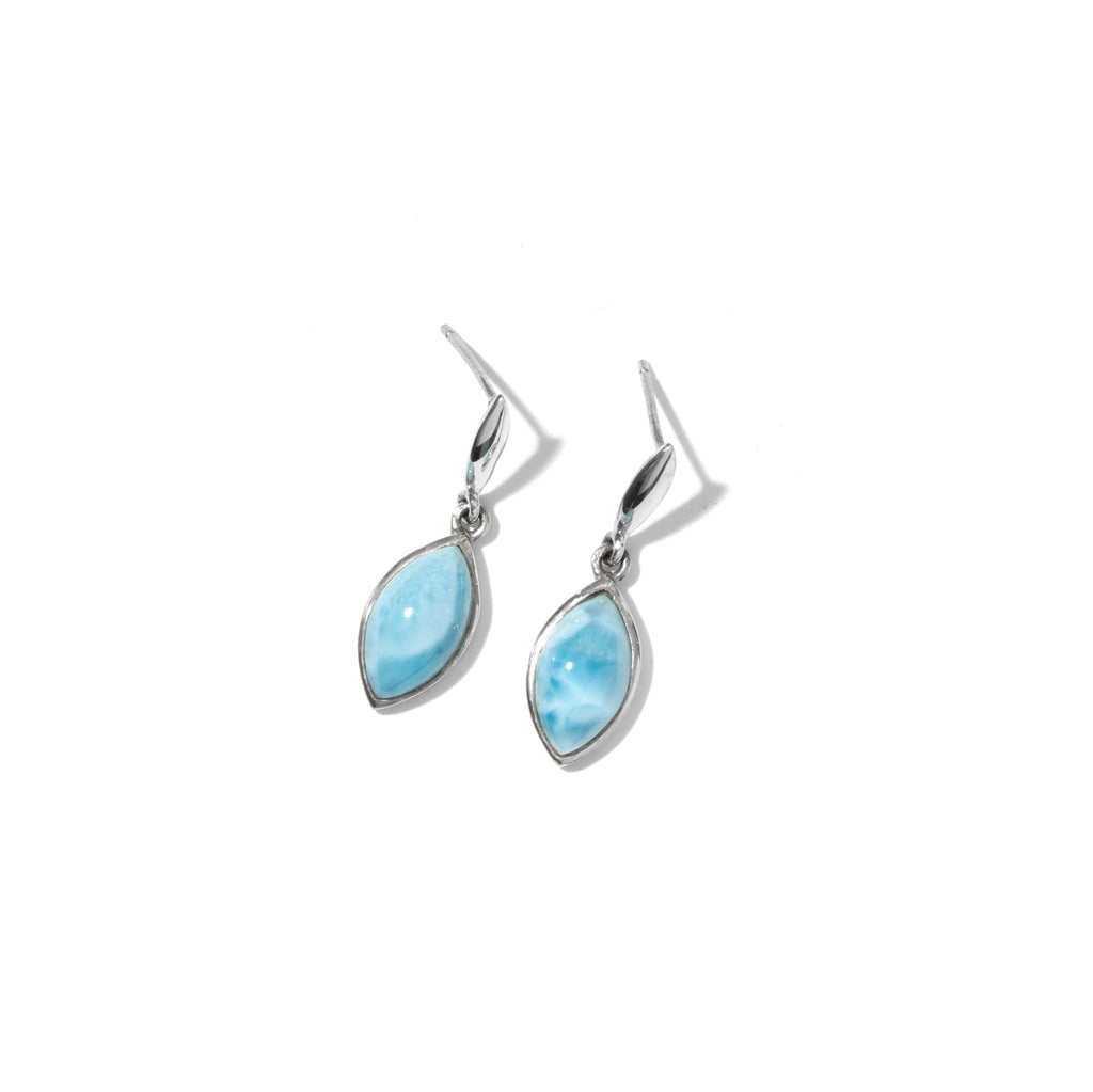 Marquise Shape Larimar Sterling Silver Statement Earrings.