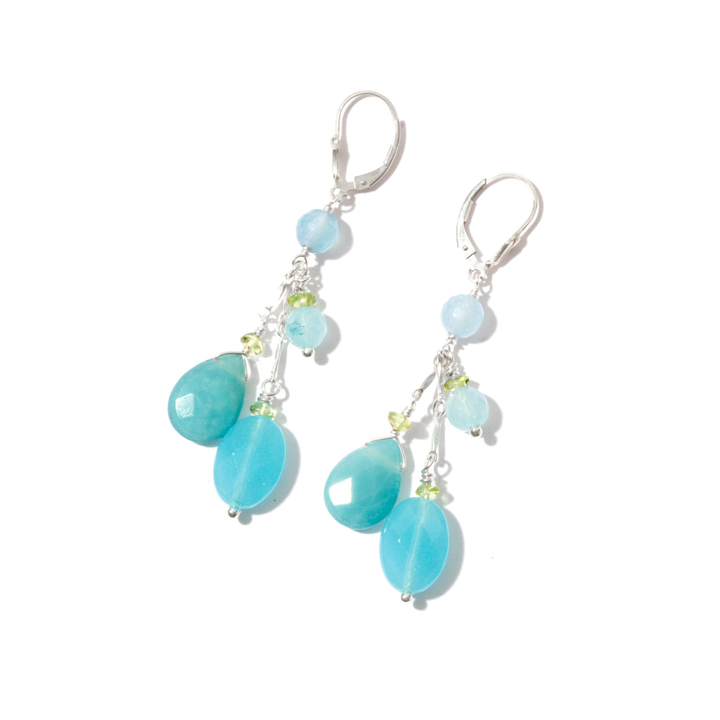 Beautiful Blue Jade & Amazonite Sterling Silver Statement Earrings