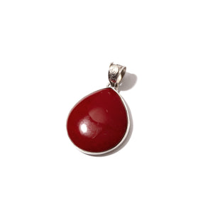 Vibrant Balinese Coral Tear Drop Sterling Silver Pendant