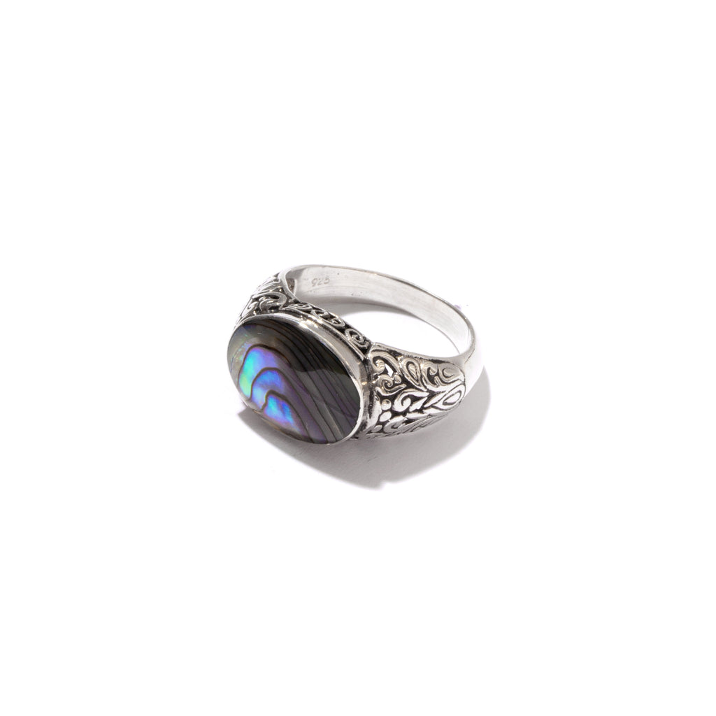 Luminous Abalone Shell Balinese Sterling Silver Statement Ring