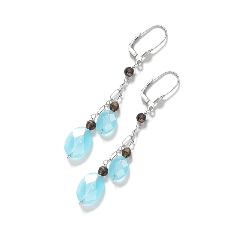 Beautiful Blue Quartz with Smoky Quartz Sterling Silver Earrings