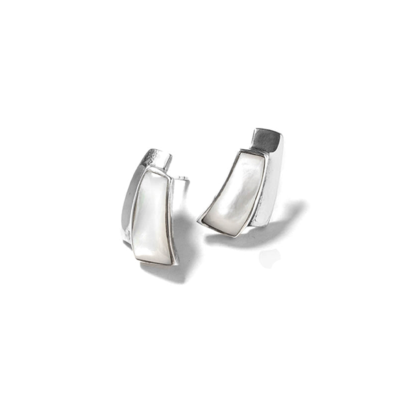 Shimmering Contemporary Mother of Pearl and Sterling Silver Statement Earrings