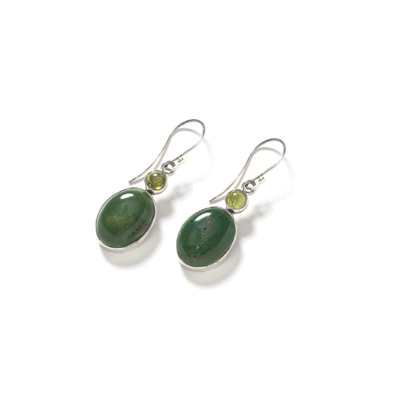 Stunning Moss Green Turquoise and Idocrase Sterling Silver Earrings