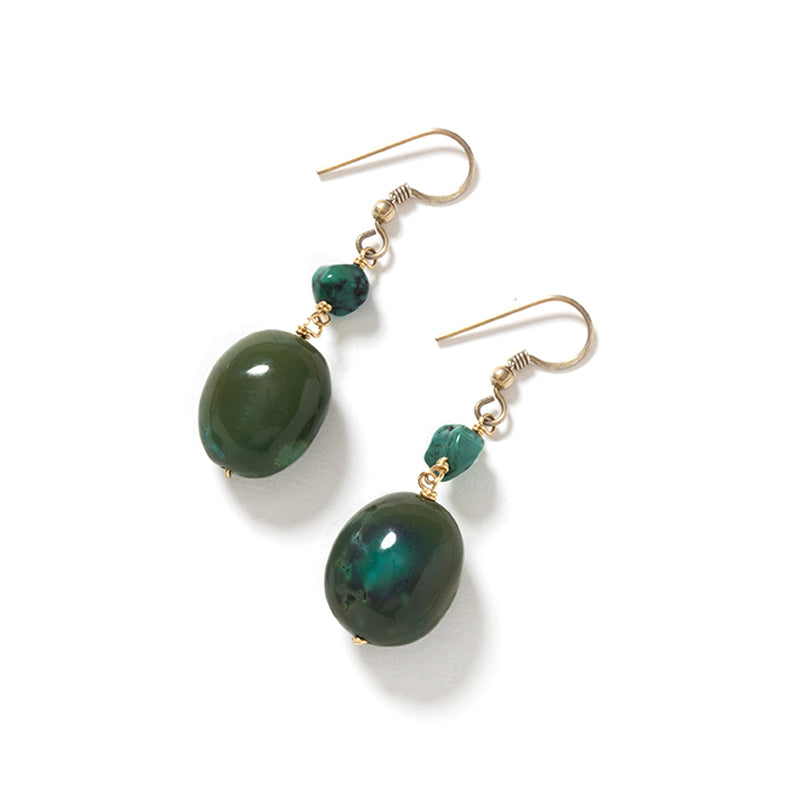 Gorgeous Moss-Green Turquoise Gold Filled Hook Earrings