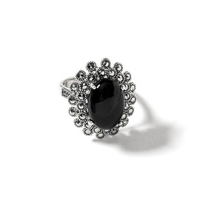 Stunning Sparkly Onyx Sterling Silver Statement Ring
