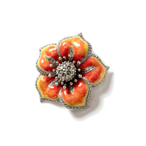 Magnificent Vibrant Sun Flower Marcasite Sterling Silver Statement Brooch
