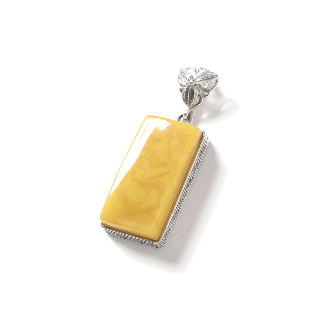Gorgeous Butterscotch Rectangle Stone with Sterling Floral Clasp Statement Pendant